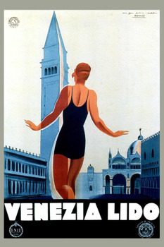 Visit Italy Venezia Lido Venice Vintage Illustration Travel Cool Wall Art Print Poster 16x24