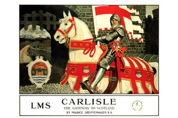 Scotland Carlisle Knight on Horseback Castle Vintage Illustration Travel Cool Wall Art Print Poster 16x24