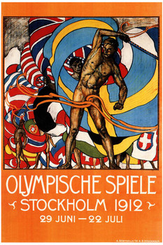 Olympische Spiele Olympics Stockholm Sweden 1912 Country Flags Around World Nations Athletes Vintage Illustration Travel Cool Wall Art Print Poster 16x24