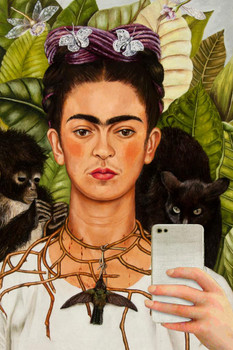 Laminated Frida Parody Selfie Portrait Painting Funny Sign Poster 12x18 Inch