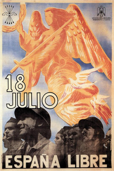 Laminated Espana Libre 18 Julio July Spanish Liberty Vintage Travel Poster Dry Erase Wall Art 12x18