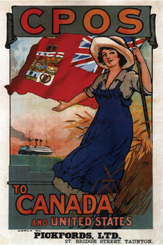 Laminated CPOS Canadian Pacific Ocean Service Canada United States Vintage Travel Poster Dry Erase Wall Art 12x18