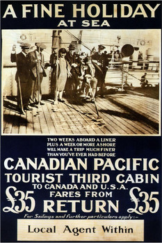 Laminated Canadian Pacific Fine Holiday At Sea Ocean Ship Vintage Travel Poster Dry Erase Wall Art 12x18