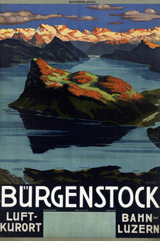 Laminated Burgenstock Switzerland Funicular Mountain Train Vintage Travel Poster Dry Erase Wall Art 12x18