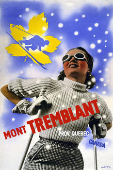 Laminated Mont Tremblant Quebec Canada Winter Skiing Vintage Travel Poster Dry Erase Wall Art 12x18