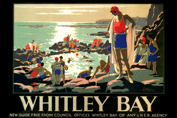 Laminated Whitley Bay England Summer Beach Vacation Ocean Vintage Illustration Travel Poster Dry Erase Wall Art 12x18