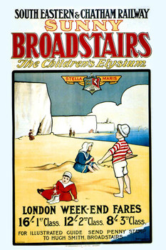 Laminated England Sunny Broadstairs South Eastern Chatham Railway Childrens Elysium Summer Beach Vacation Vintage Illustration Travel Poster Dry Erase Wall Art 12x18