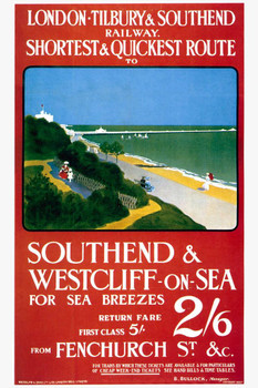 Laminated England Southend Westcliff On Sea Railway Summer Beach Vacation Vintage Illustration Travel Poster Dry Erase Wall Art 12x18