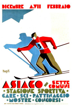 Laminated Italian Asiaco Skiing Winter Sport Italy Alps Vintage Illustration Travel Poster Dry Erase Wall Art 12x18