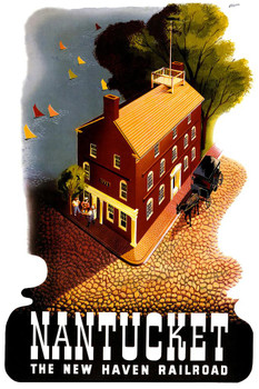 Laminated Nantucket Island New Haven Railroad Summer Vacation Cape Cod Massachusetts Vintage Illustration Travel Poster Dry Erase Wall Art 12x18