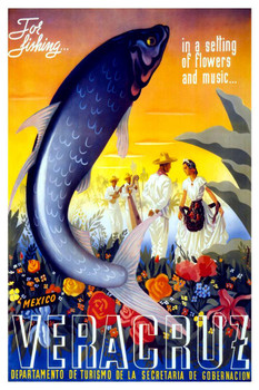 Laminated Mexico Vera Cruz Fishing Turismo Tourism Sport Vacation Vintage Illustration Travel Poster Dry Erase Wall Art 12x18