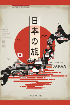 Japan travel map design Poster 12x18 inch