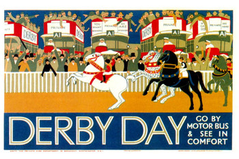 Laminated 1928 Derby Day Epsom Downs Racecourse Horse Racing Track Vintage Illustration Travel Poster Dry Erase Wall Art 12x18