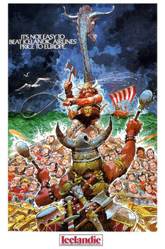 Laminated Icelandic Airlines Not Easy To Beat Price To Europe Funny Viking Promotional Vintage Ad Poster Dry Erase Wall Art 12x18