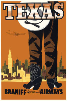 Laminated Texas Braniff International Airways Retro Travel Art Print Poster 24x36 inch