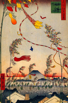 Utagawa Hiroshige The City Flourishing Tanabata Festival Japanese Art Poster Traditional Japanese Wall Decor Hiroshige Woodblock Landscape Artwork Party Print Cool Wall Art Print Poster 24x36