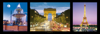 Paris Travel Triptych Photo Art Print Thick Cardstock Poster 37x13 inch