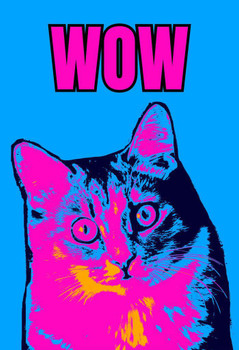 Pop Art Cat Portrait WOW Neon Colorful Funny Cat Decor Cool Wall Art Print Poster 24x36