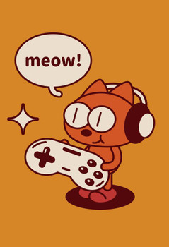 Cute Gamer Cat Kitten With Controller Headset Art Cool Wall Art Print Poster 12x18