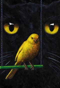 Black Cat And Canary Painting Moody Vintage Cat Art Cool Wall Art Print Poster 12x18