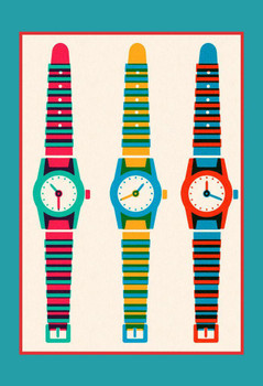 Laminated Retro 80s Colorful Watches Pop Art Wristwatch Print Graphic Poster Dry Erase Wall Art 16x24