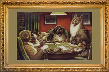 C M Coolidge A Waterloo Dogs Playing Poker Faux Antique Frame Cool Wall Art Print Poster 12x18