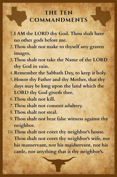 Ten Commandments Texas Schools Required Text Parchment Style Cool Wall Art Print Poster 16x24