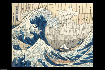 Curtis Epperson Great Wave Word Mosaic Art Hand Drawn Cool Wall Art Print Poster 16x24