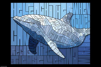 Curtis Epperson Dolphin Word Mosaic Art Hand Drawn Cool Wall Art Print Poster 24x36