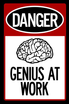 Warning Sign Danger Genius At Work Red Black Cool Wall Decor Art Print Poster 24x36
