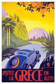 Visit Greece By Car Vintage Travel Cool Wall Art Print Poster 12x18