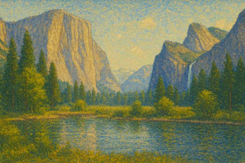 Laminated Yosemite National Park Pointillist Valley Wall Art Print Poster 12x18