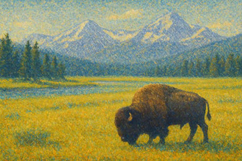 Laminated Yellowstone National Park Pointillist Bison Wall Art Print Poster 12x18