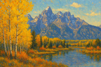 Laminated Grand Teton National Park Pointillist Landscape Wall Art Print Poster 12x18