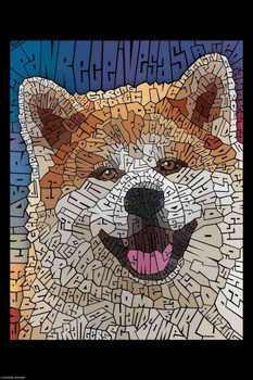 Laminated Curtis Epperson Akita Dog Word Mosaic Art Hand Drawn Poster Dry Erase Wall Art 12x18