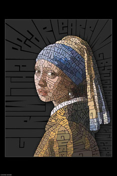 Laminated Curtis Epperson Girl Pearl Earring Word Mosaic Art Hand Drawn Poster Dry Erase Wall Art 12x18