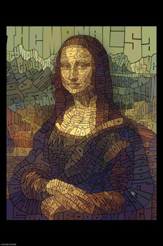 Laminated Curtis Epperson Mona Lisa Word Mosaic Art Hand Drawn Poster Dry Erase Wall Art 12x18