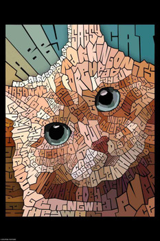 Laminated Curtis Epperson Orange Tabby Cat Word Mosaic Art Hand Drawn Poster Dry Erase Wall Art 12x18