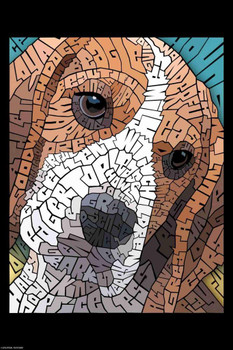 Laminated Curtis Epperson Beagle Dog Word Mosaic Art Hand Drawn Poster Dry Erase Wall Art 12x18