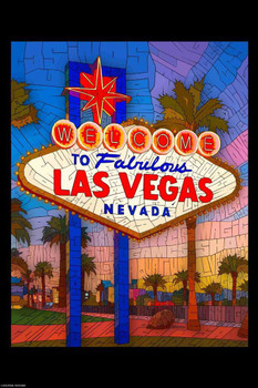 Laminated Curtis Epperson Las Vegas Sign Word Mosaic Art Hand Drawn Poster Dry Erase Wall Art 12x18