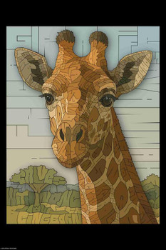 Laminated Curtis Epperson Giraffe Word Mosaic Art Hand Drawn Poster Dry Erase Wall Art 12x18