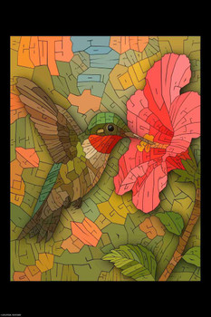 Laminated Curtis Epperson Hummingbird Word Mosaic Art Hand Drawn Poster Dry Erase Wall Art 12x18