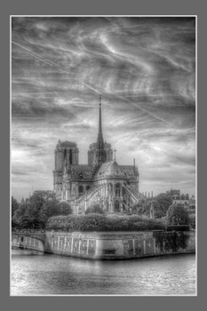 Laminated Notre Dame Cathedral Seine Black and White Fine Art Paris Poster Dry Erase Wall Art 12x18