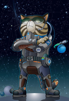 Laminated Cat Astronaut Space Commander Sci Fi Cosmic Cat Poster Dry Erase Wall Art 12x18