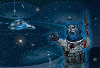 Laminated Space Warrior Cat Sci Fi Galaxy Battle Art Poster Dry Erase Wall Art 12x18