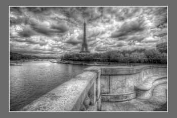 Laminated Eiffel Tower From Trocadero Black And White Paris Landscape Poster Dry Erase Wall Art 12x18