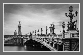 Laminated Pont Alexandre III Paris Bridge Black And White Photography Poster Dry Erase Wall Art 12x18