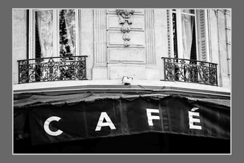 Laminated Paris Cafe Sign Black and White French Street Photography Poster Dry Erase Wall Art 12x18