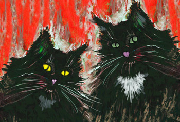 Laminated Black Cat Couple Painting Romantic Modern Cat Art Poster Dry Erase Wall Art 12x18