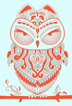 Laminated Decorative Owl Art Ornate Folk Style Bird Illustration Poster Dry Erase Wall Art 12x18